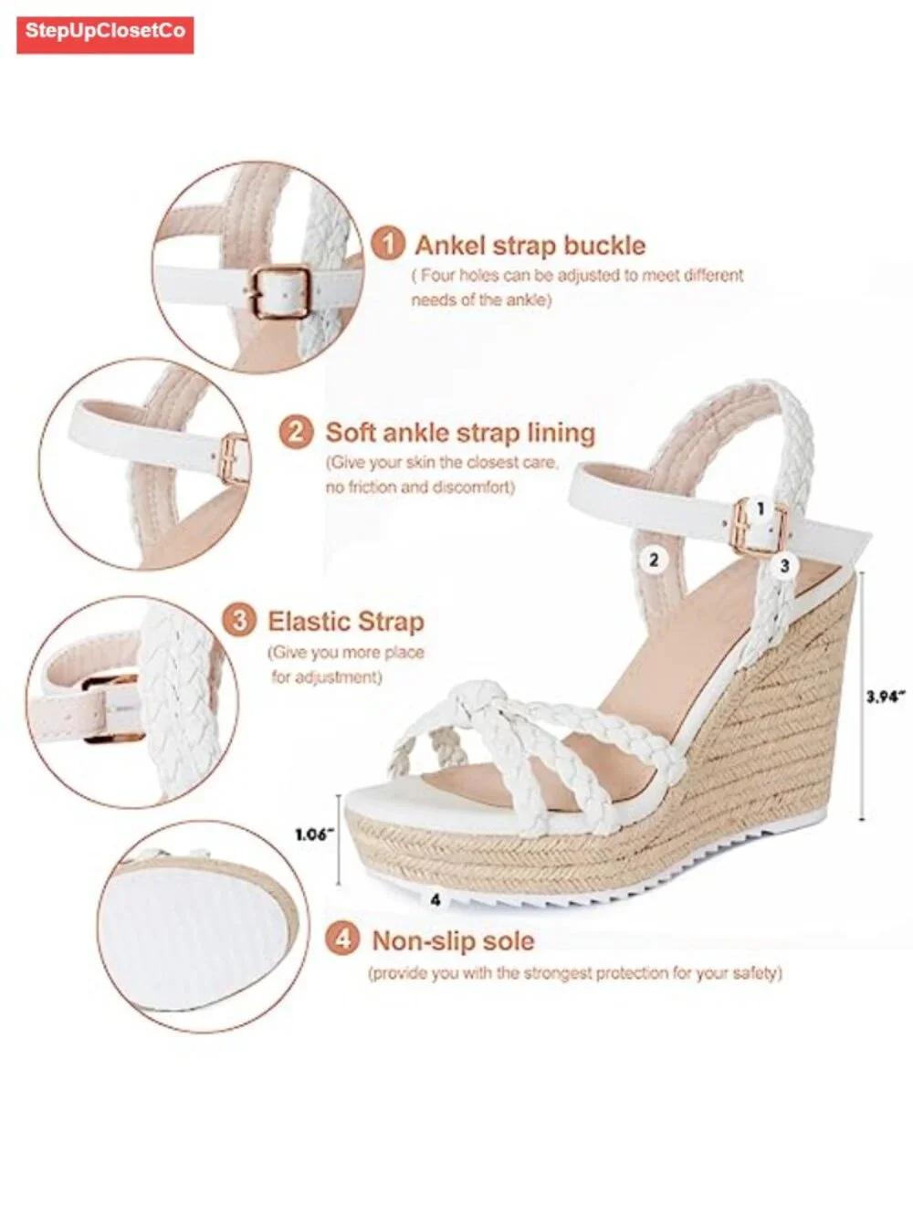 Wedge Sandals Espadrilles Platform Heels Ankle Strap Braided Knot Summer Dressy